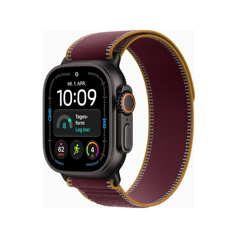 Apple Watch Ultra 4 49mm Black Titanium avec Burgundy Trail Loop M/L MJC44